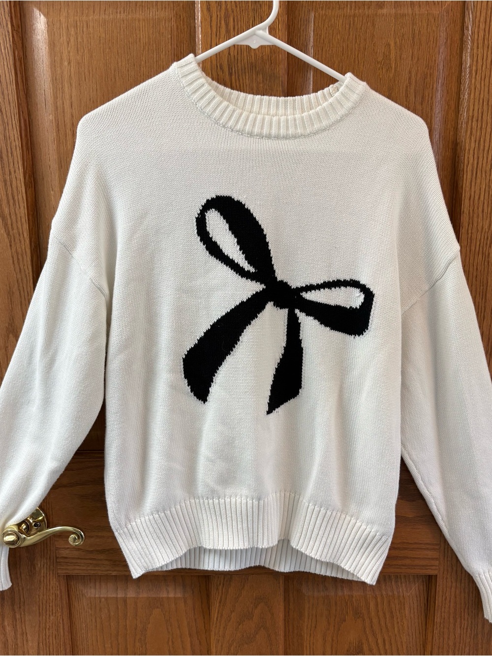 Aeropostale Cream Crewneck Sweater with Black Bow